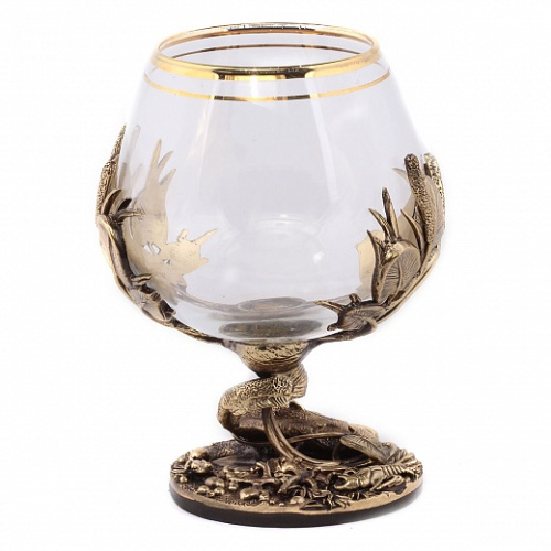 Бокалы - "Elegant Glass Creations" - Бокал для коньяка "Сом эконом в футляре пейсли", высота бокала 12 см, диаметр 6 см, объем 320 мл, основные материалы латунь и стекло фото 3